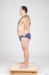 Whole Body Man White Underwear Overweight Studio photo references